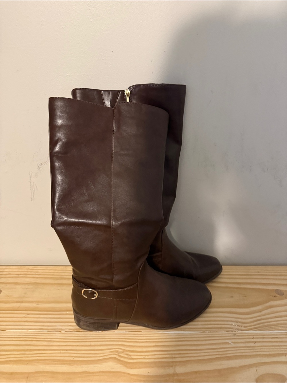 crown & ivy Dark Brown Mid-Calf Leather Riding Boots